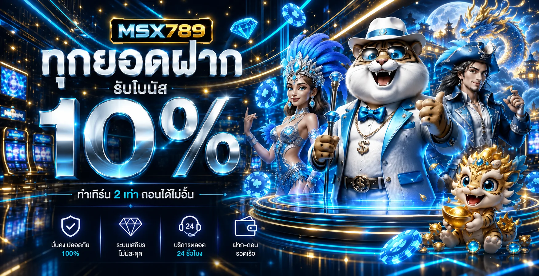โปรโมชั่นสล็อตออนไลน์ MSX789 โทนสีน้ำเงินทอง